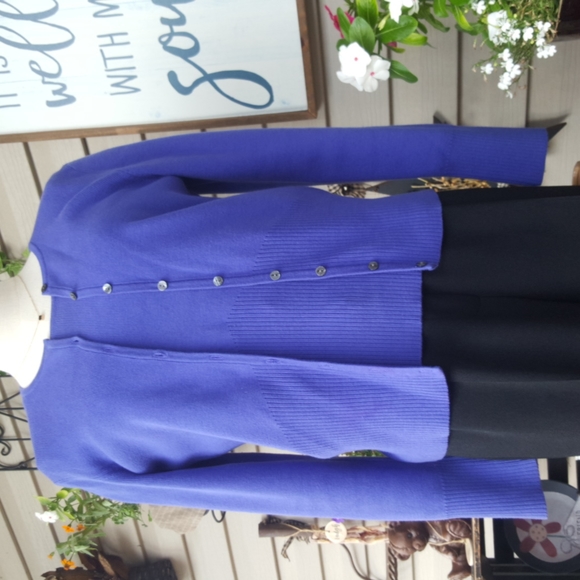 PETITE SOPHISTICATE ♡ Gorgeous 2pc Vintage Royal Blue Knit STRETCH Sweater Set S - Picture 10 of 14